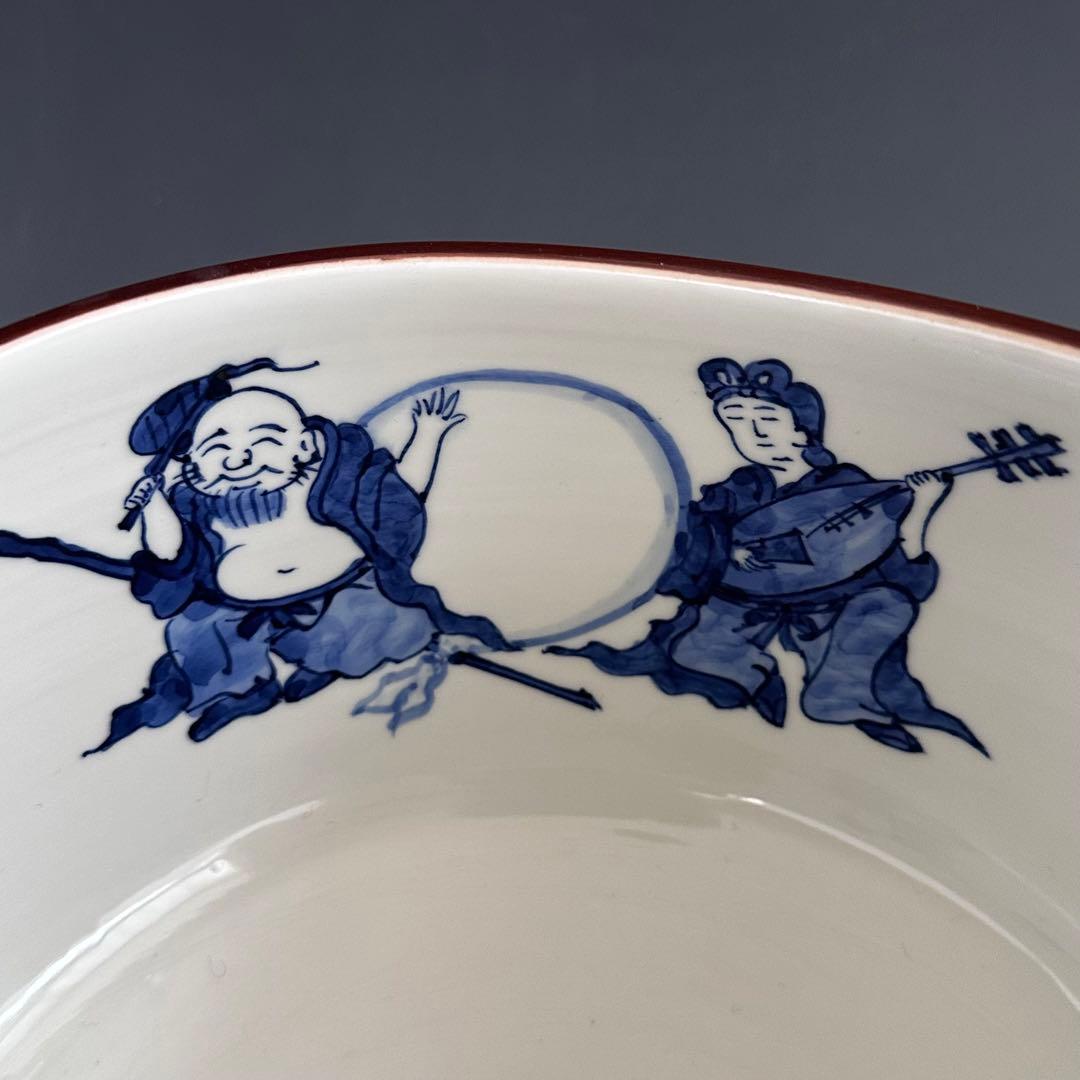 茶道具　染付　俵形　七福神絵　水指　加藤利昇　共箱　京焼　茶会　初釜　縁起が良い