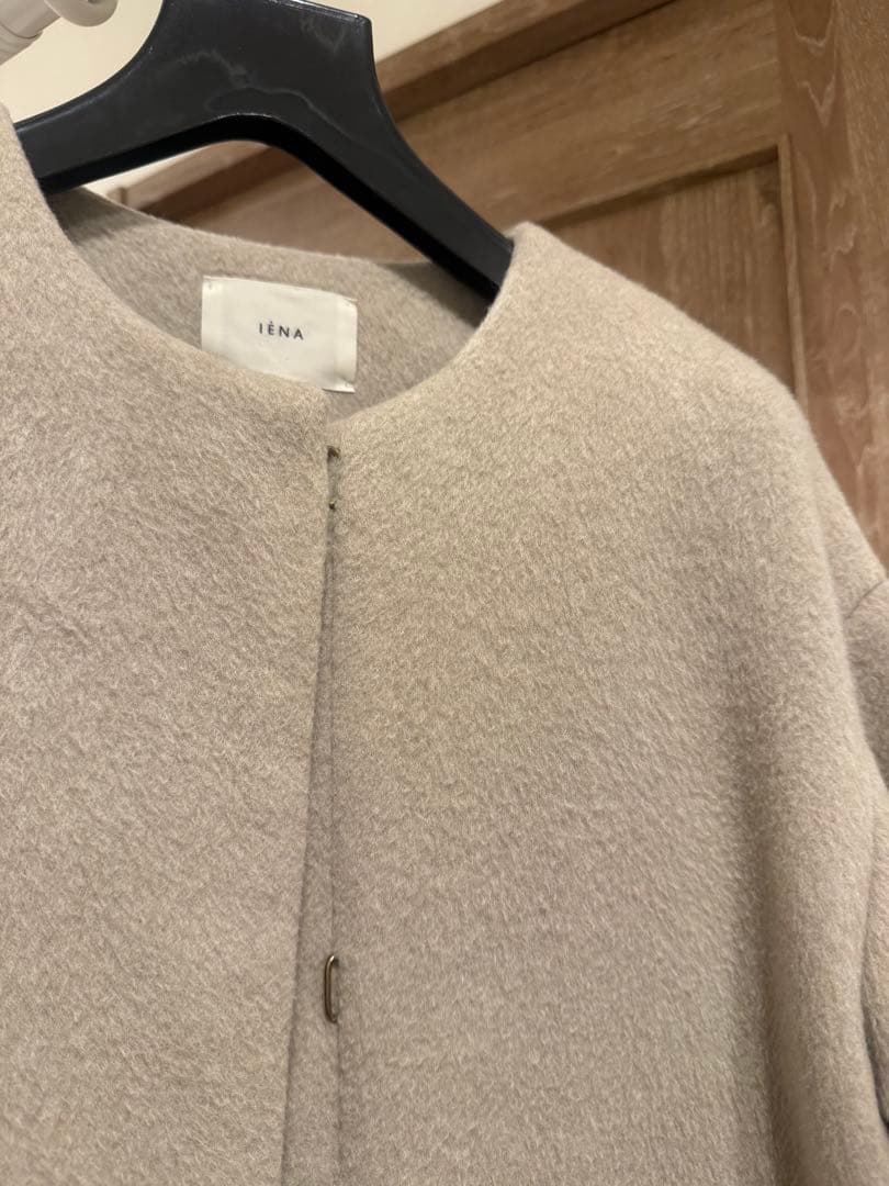 IENA ラムウールノーカラーロングコート