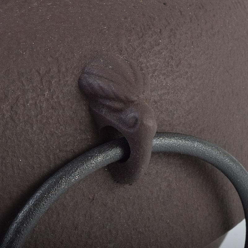 茶道具　釜師　畠春斎作　無文　平丸釜　唐銅鬼面風炉　共布共箱　M　R9292B