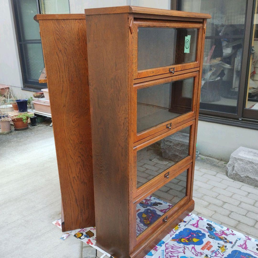 【希少】三越ブルージュ 4段フリーラック ガラスフラップ扉 キャビネット ①