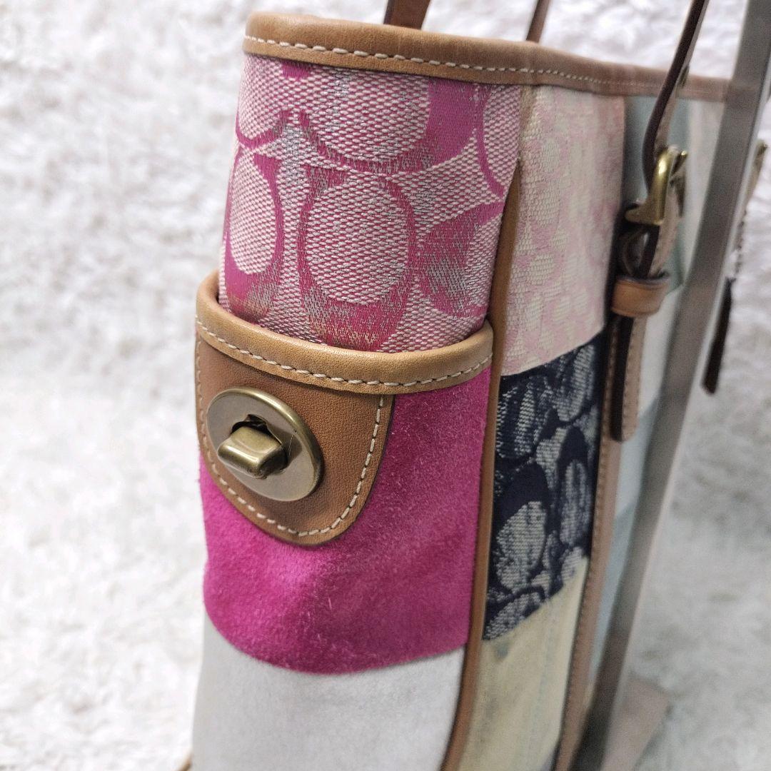 【希少】COACH　パッチワーク　レザー　シグネチャー　スウェード　ターンロック