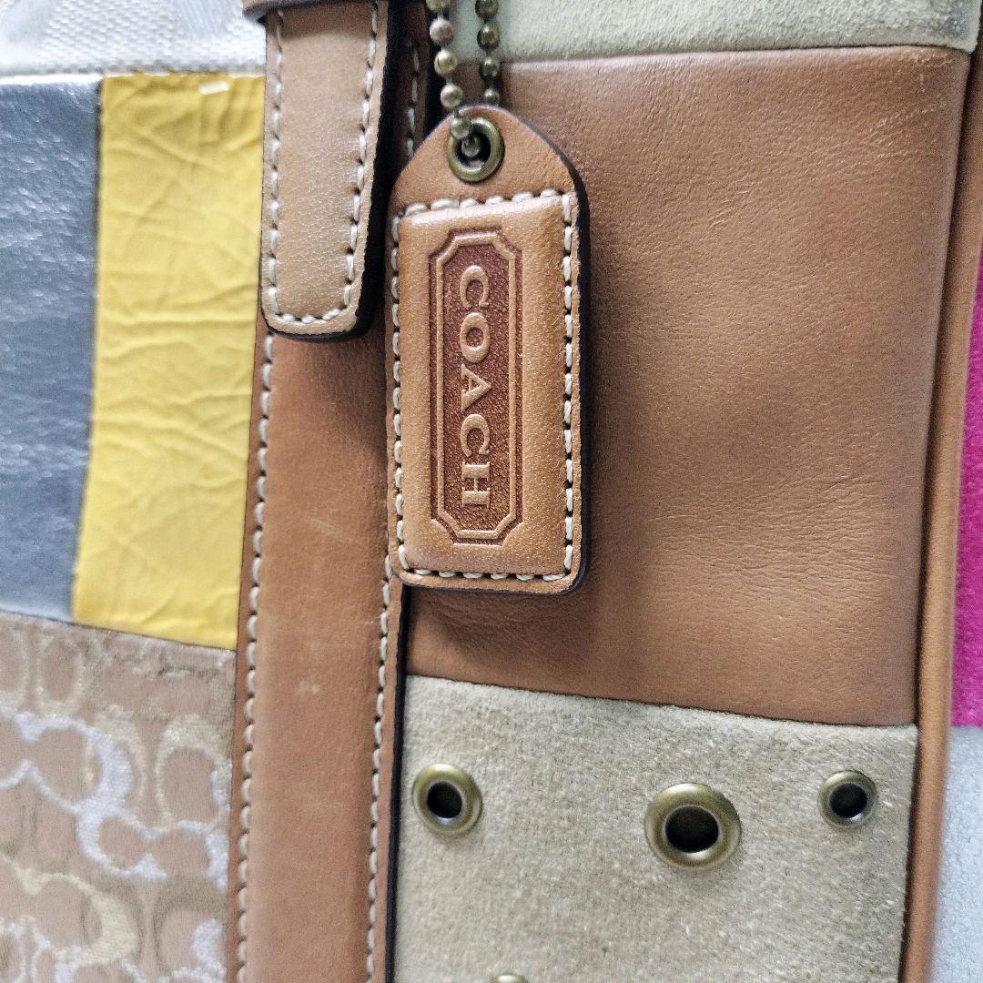 【希少】COACH　パッチワーク　レザー　シグネチャー　スウェード　ターンロック