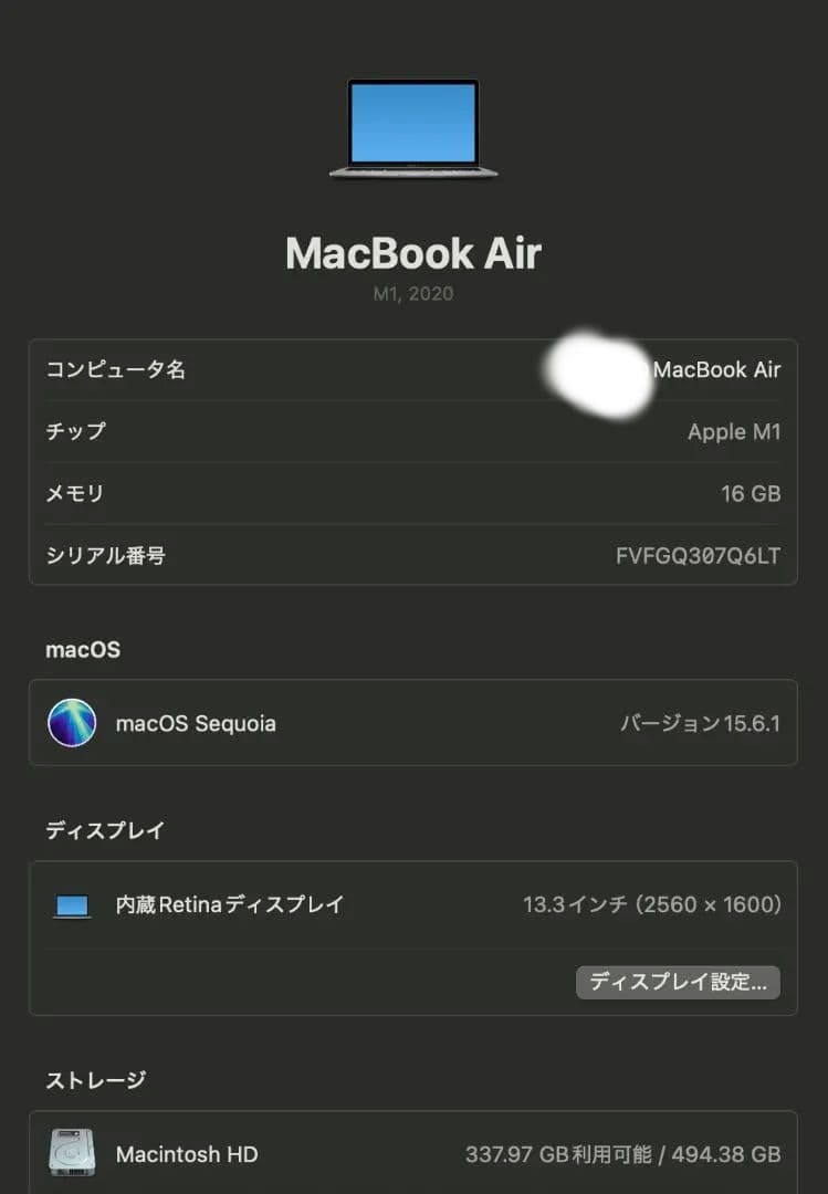 MacBook本体 Apple MacBook Air M1 2020 16GB