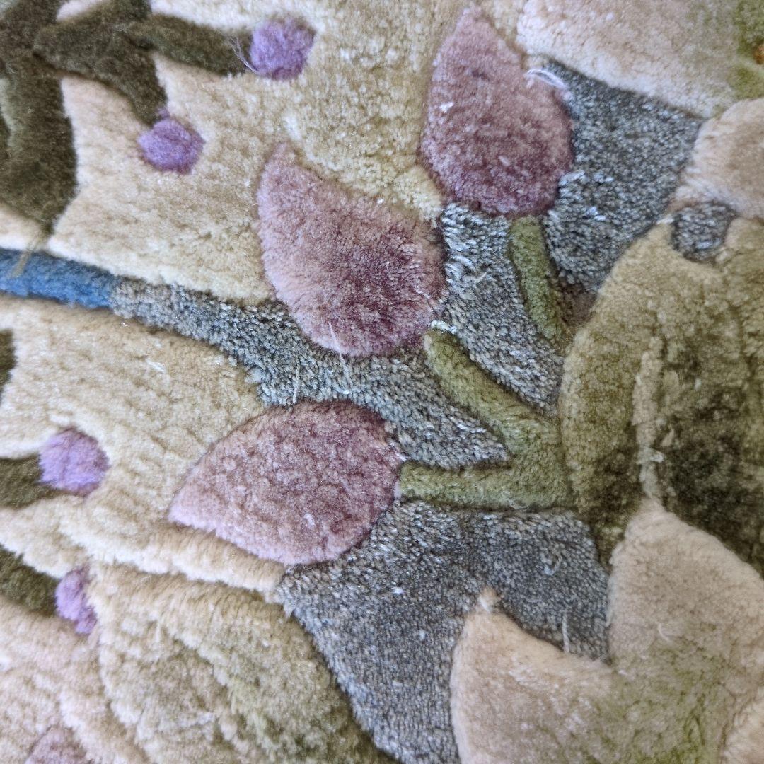 玄関マット　花柄刺繍ネイビーブルー　ラグ