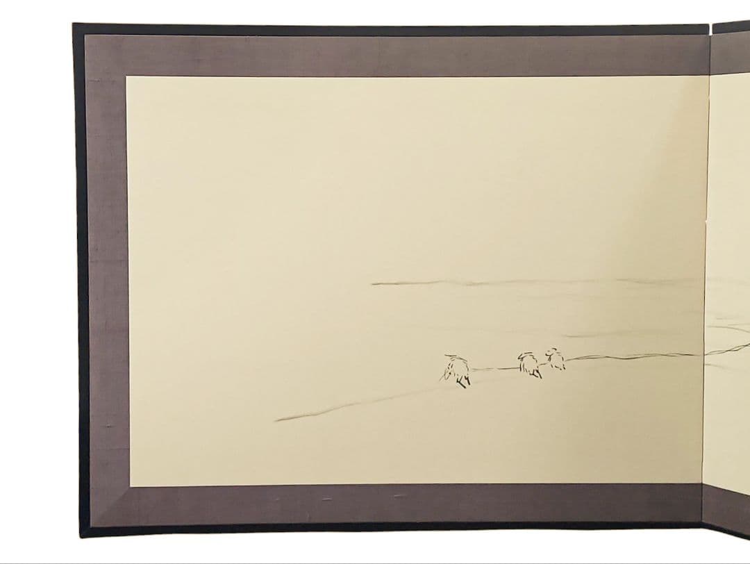 表千家 堀内宗心(兼中斎)画『白張 黒塗縁 曳舟画 風炉先屏風』共板 紙箱