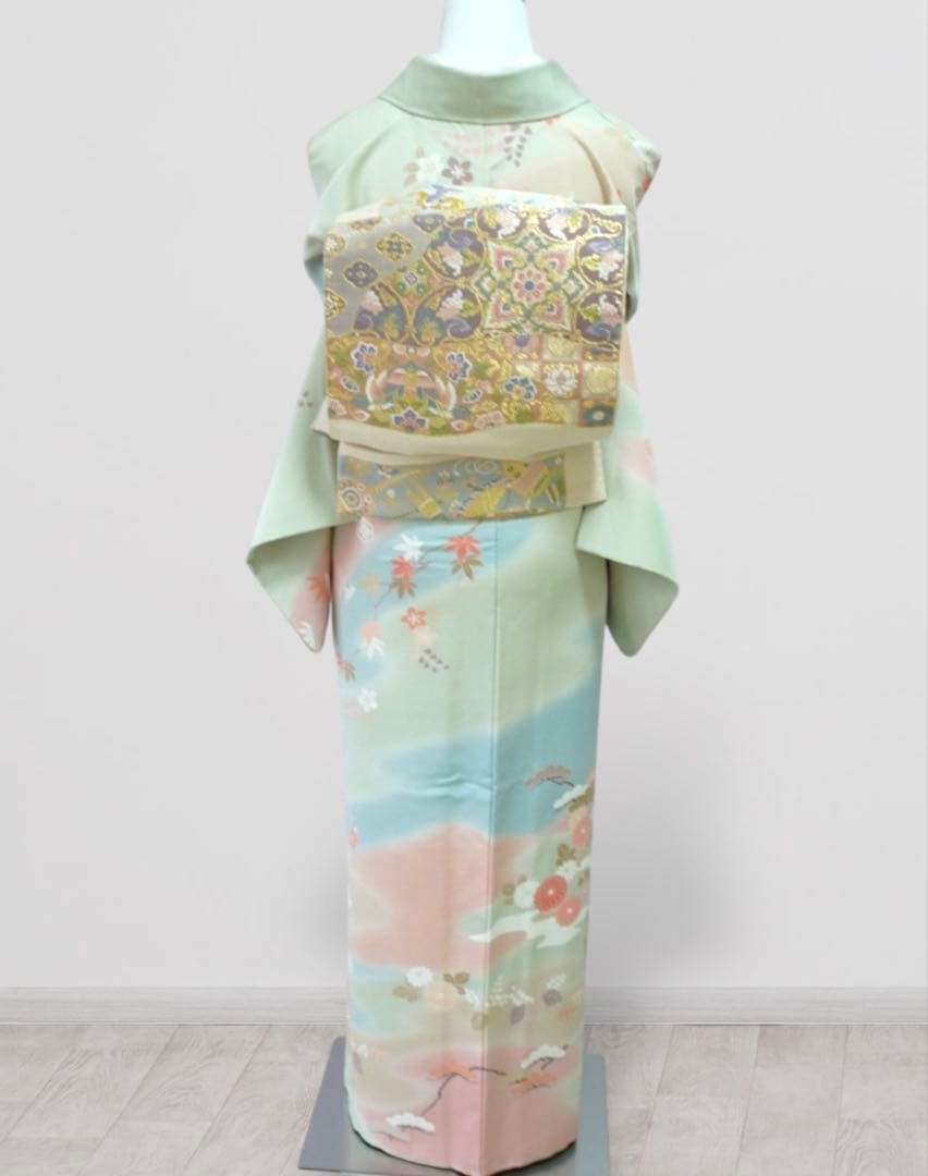 訪問着フルセット　正絹【256】お宮参り【訪問着、袋帯、帯締め、帯揚げ】