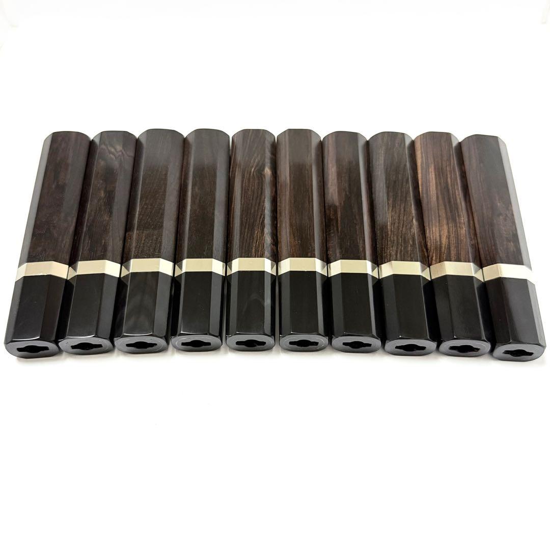 10本セット 銀巻 黒水牛角 三徳6寸 黒檀八角柄 三徳180 手作り 包丁の柄