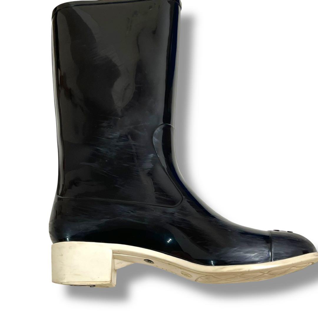 CHANEL シャネル レインブーツ カメリア ブラック 39 ココマーク 上品