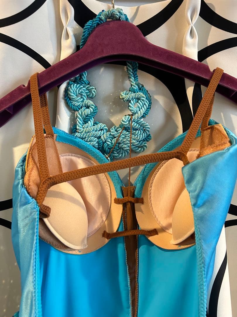 青のサテン社交ダンスレッスンウェア