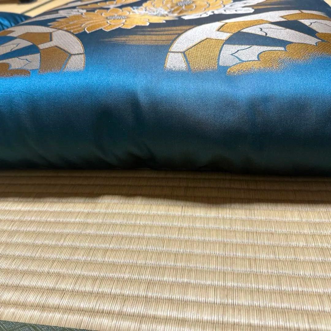 婚礼用 来客用座布団 ダークブルー ゴールド 絹 シルク 5枚セット