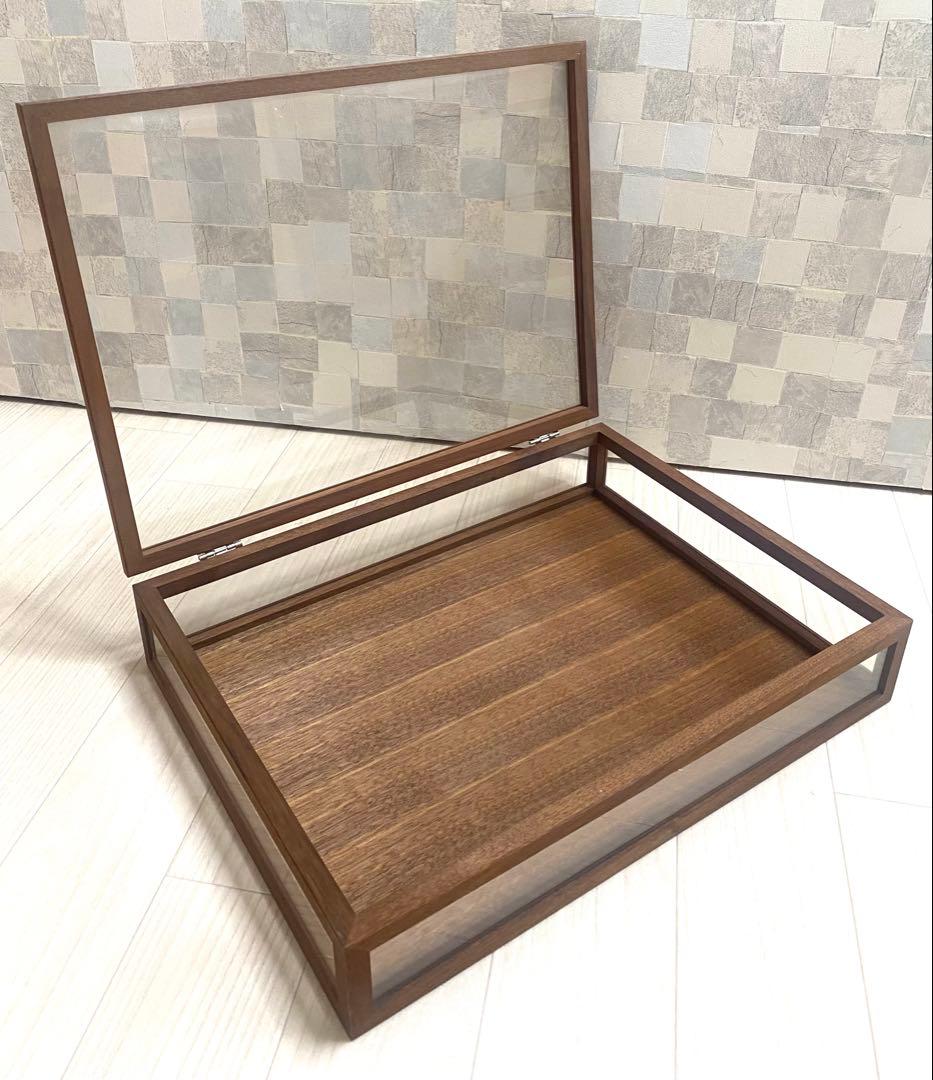 木とガラスのショーケース　幅40×奥行30×高さ8cm インテリア　ガラス