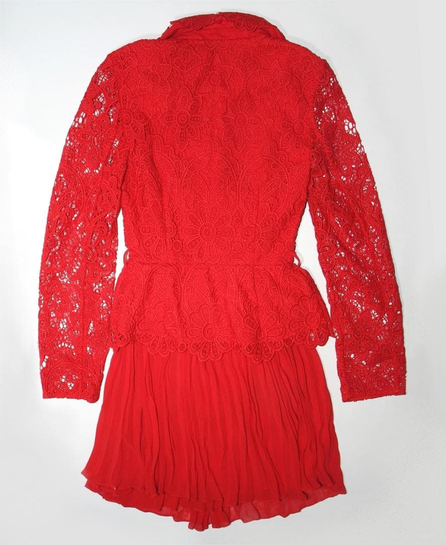 c*t様 セルフポートレイト ワンピース ギピュールレース プリーツ 赤 UK6