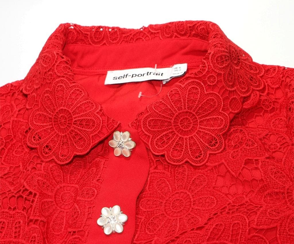 c*t様 セルフポートレイト ワンピース ギピュールレース プリーツ 赤 UK6