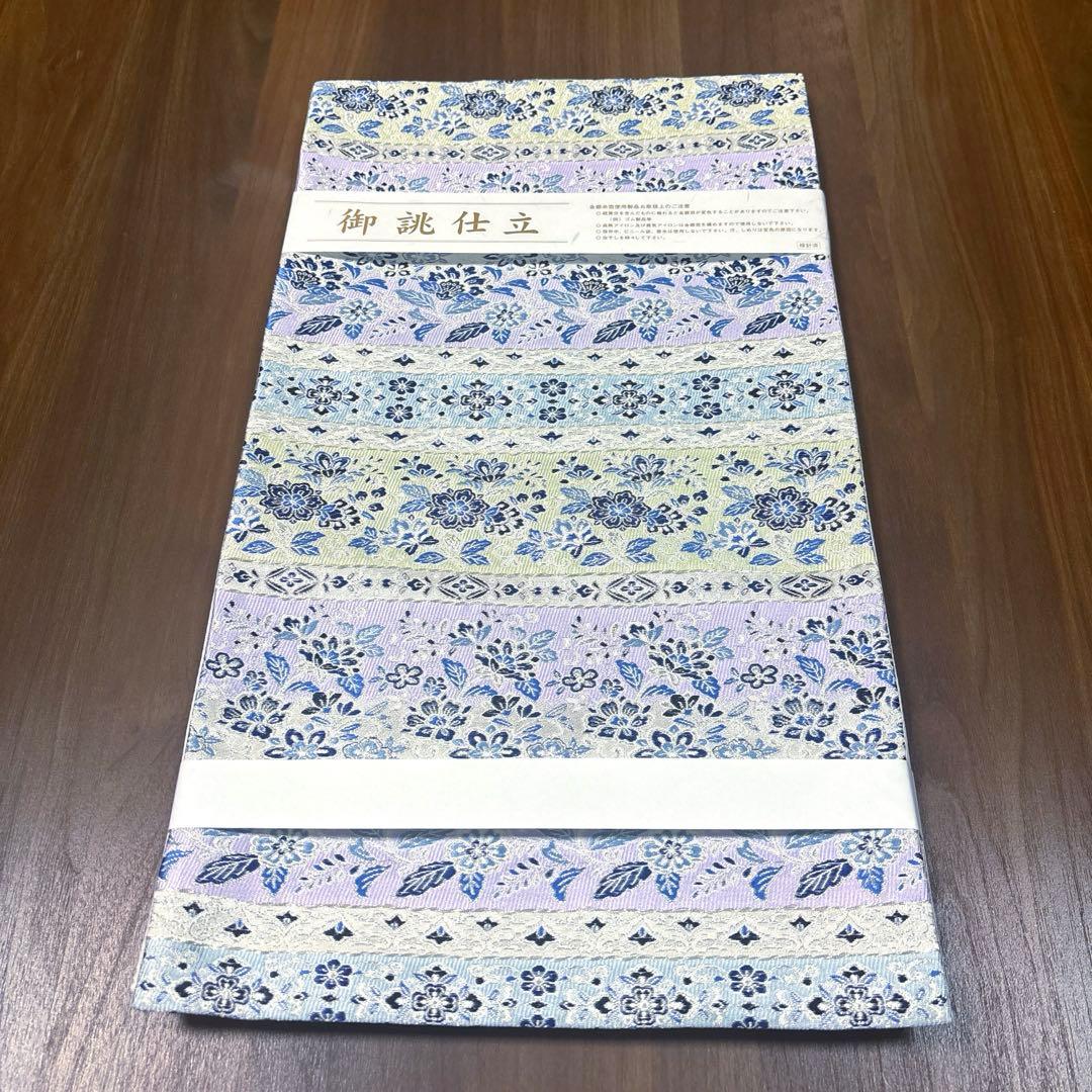 新品未使用品　正絹 西陣織 【2400織 藍染 横軸 花々】