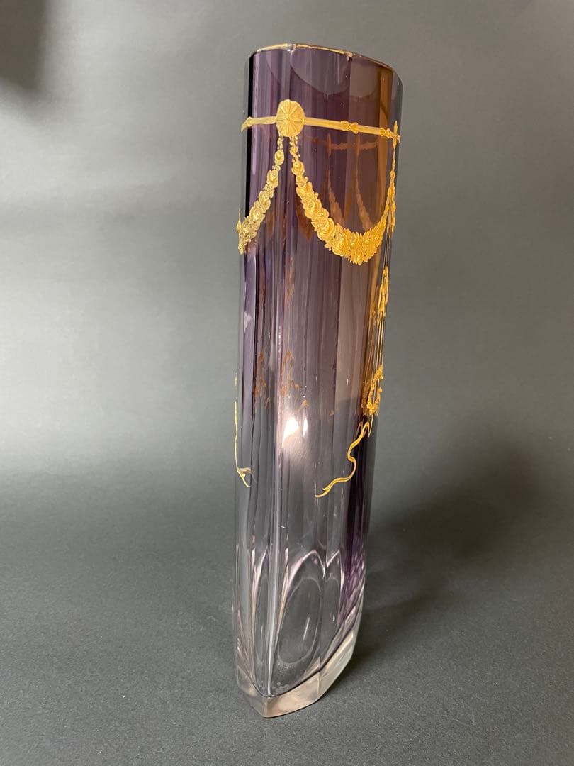 オールドバカラ帝政様式金盛上薔薇ガーランド装飾大壺