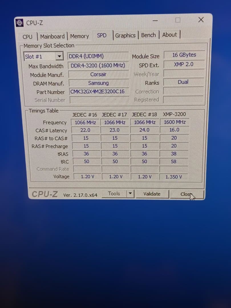 Vengeance DDR4 16GB 3200MHz 1枚
