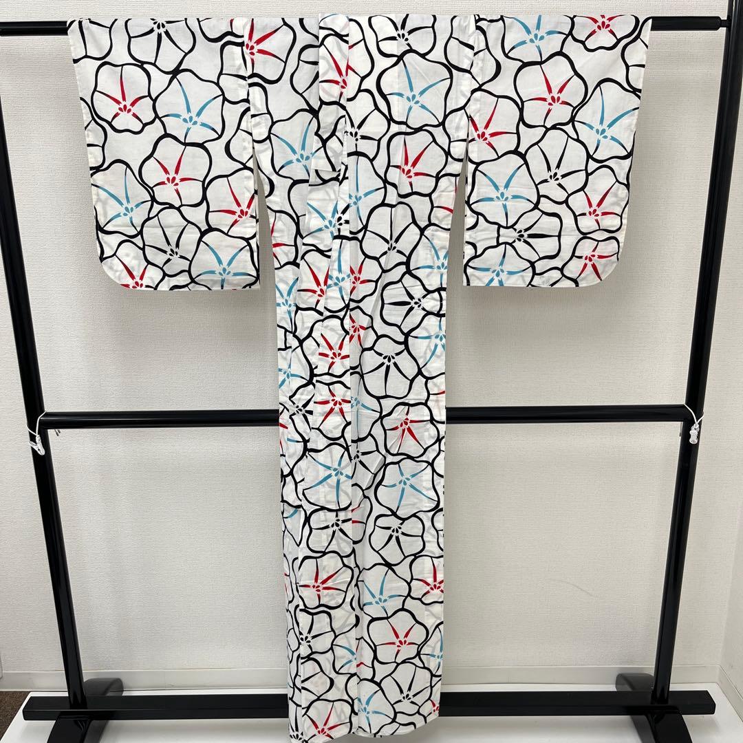 夏浴衣 浴衣 注染 華やか花 木綿 バチ衿 着付け 和装 i-3129