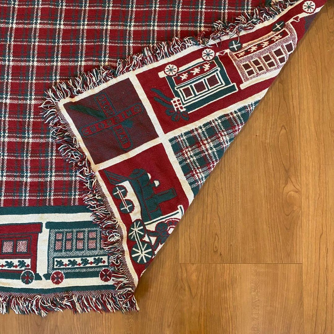 ヴィンテージ ゴブラン織り ラグ トレイン柄 両面配色 160×114 チェック