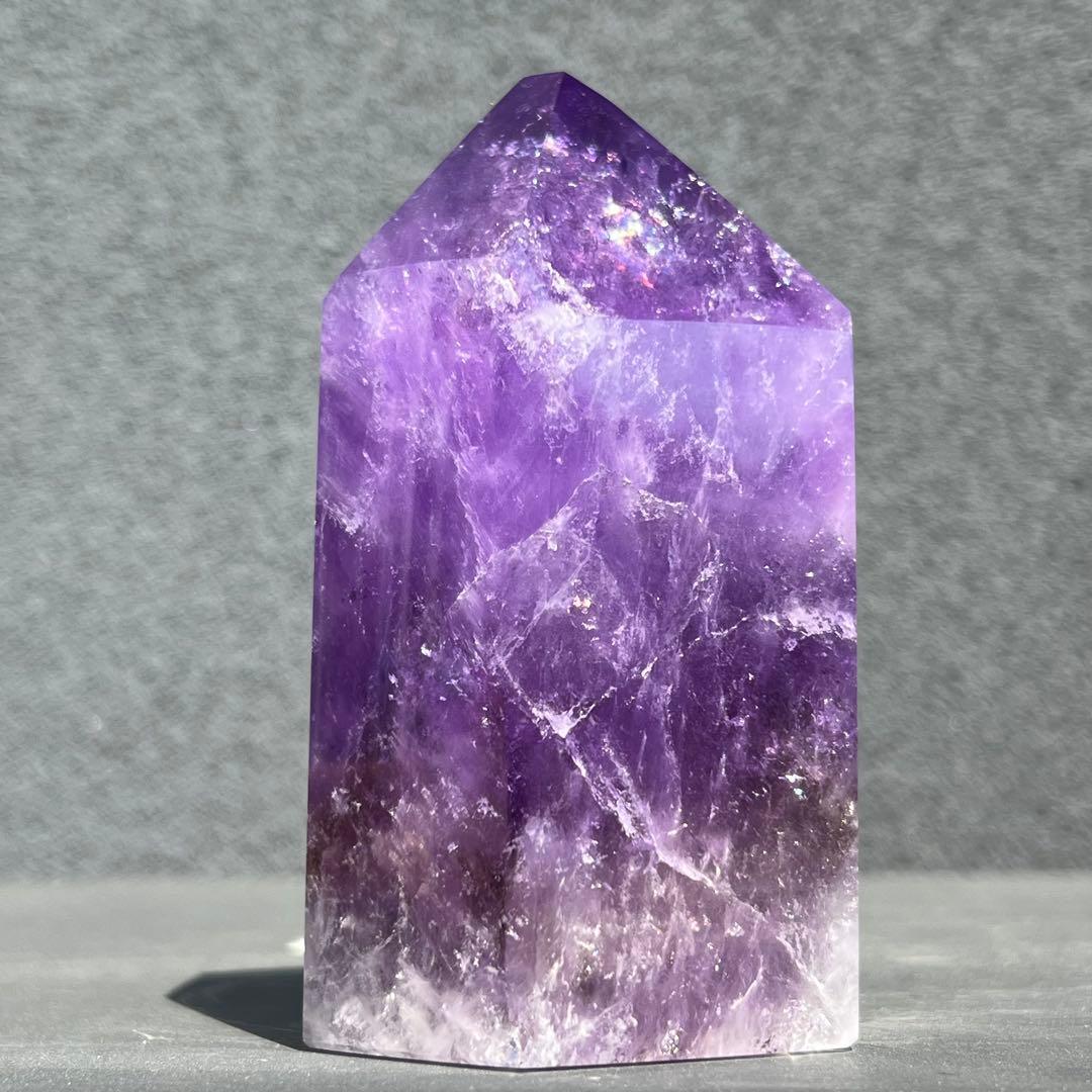 ✳️超特価‼️逸品✨極上美麗濃紫✨レインボー ファントム アメジスト 六角柱 天然石