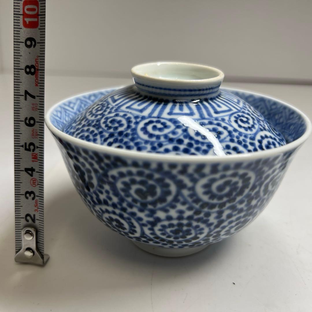 江戸後期　古伊万里　蛸唐草蓋茶碗4客　身口径約10.5㎝東Y7-1208③タサチ