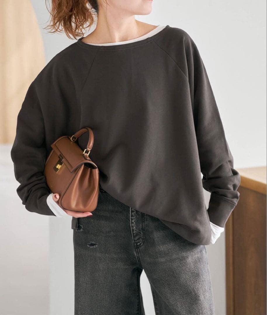 【Spick and Span】ボートネックワイドプルオーバー　グレー