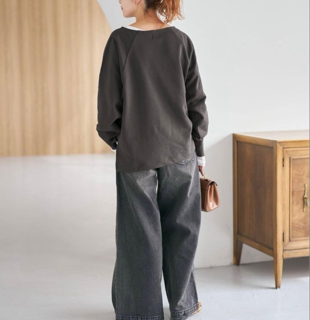 【Spick and Span】ボートネックワイドプルオーバー　グレー