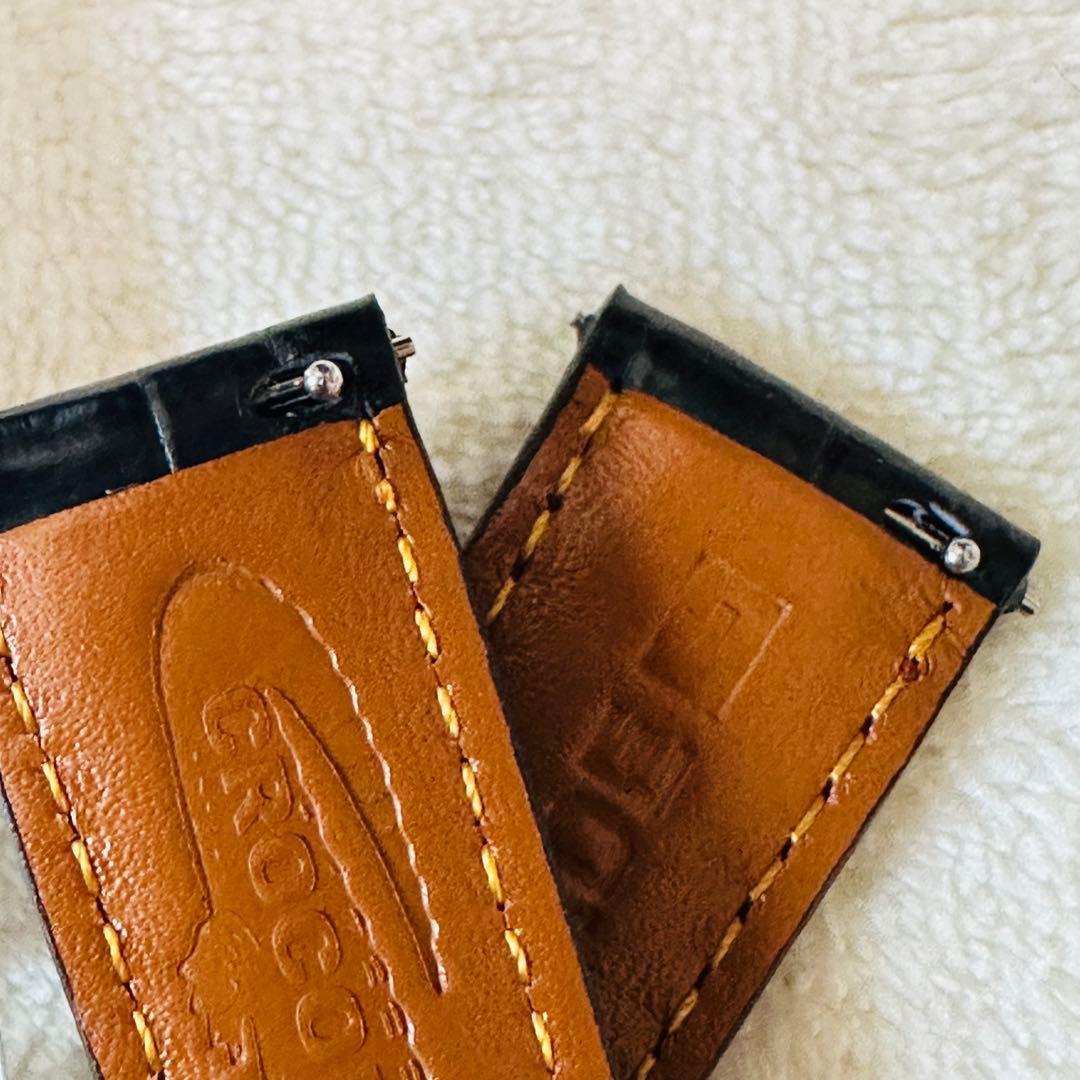 2034#19mm-16mmブラック★本物クロコダイルレザーベルト★スイス製