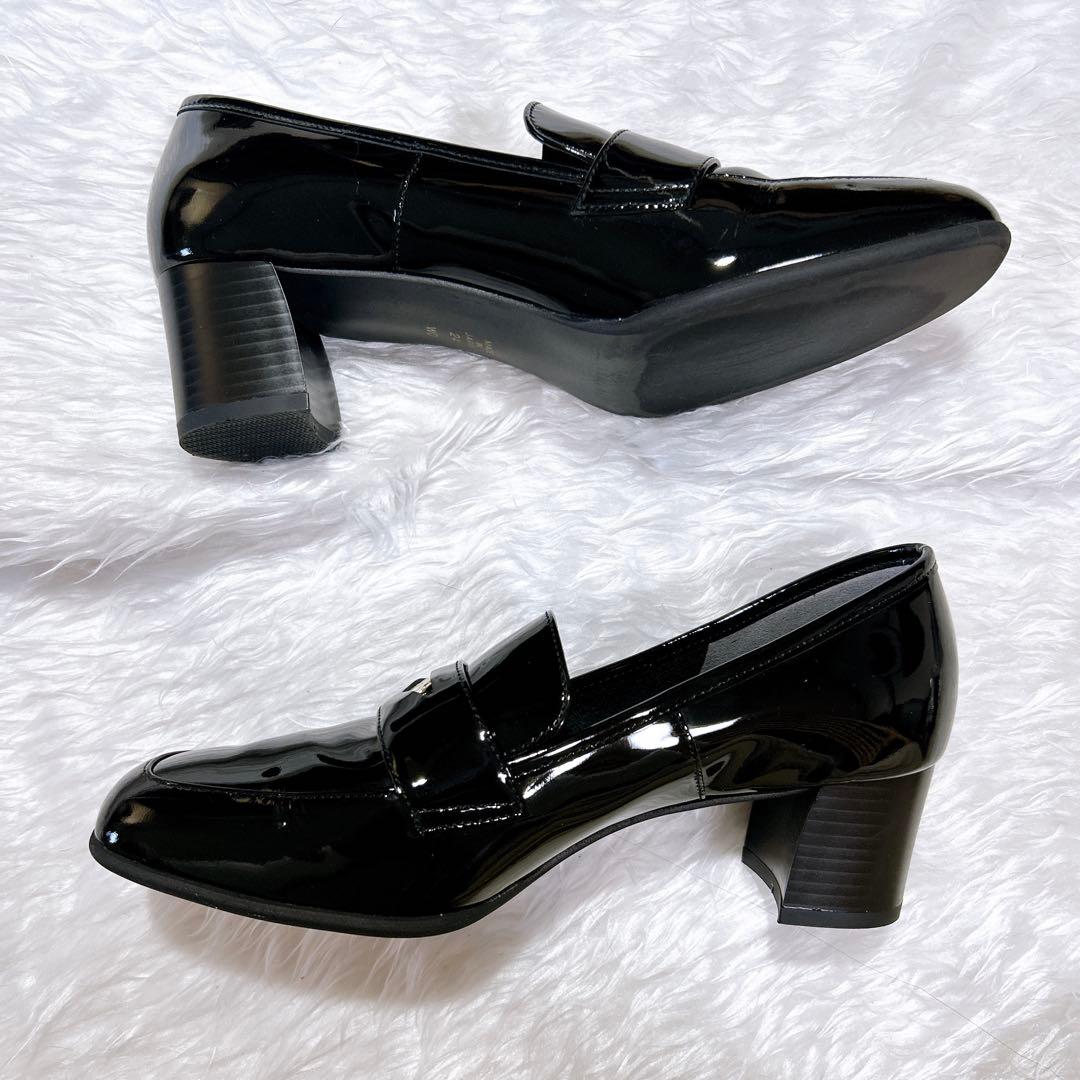 美品 現行 ダイアナ ヒールアップローファー エナメル ブラック 24cm