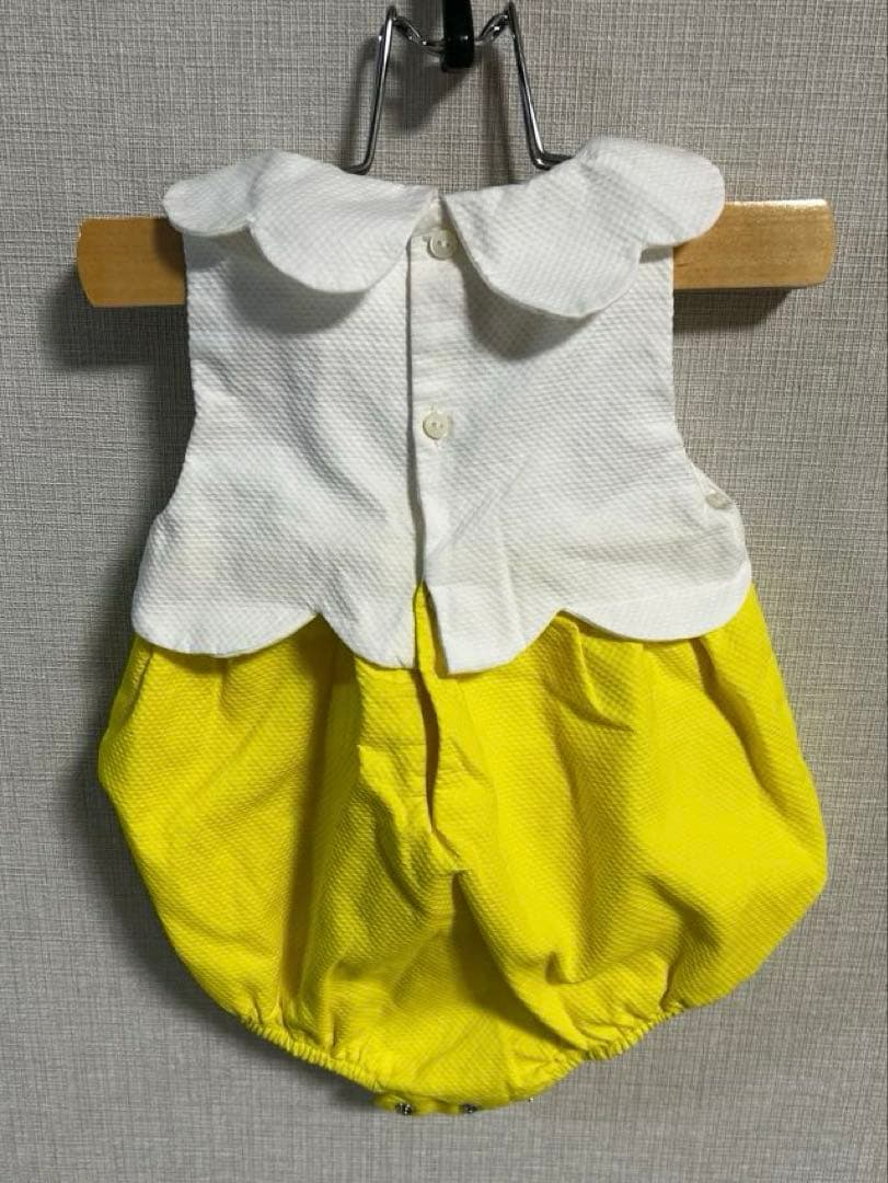 【未使用】jacadiジャカディスカラップ襟 白と黄色のロンパース75cm