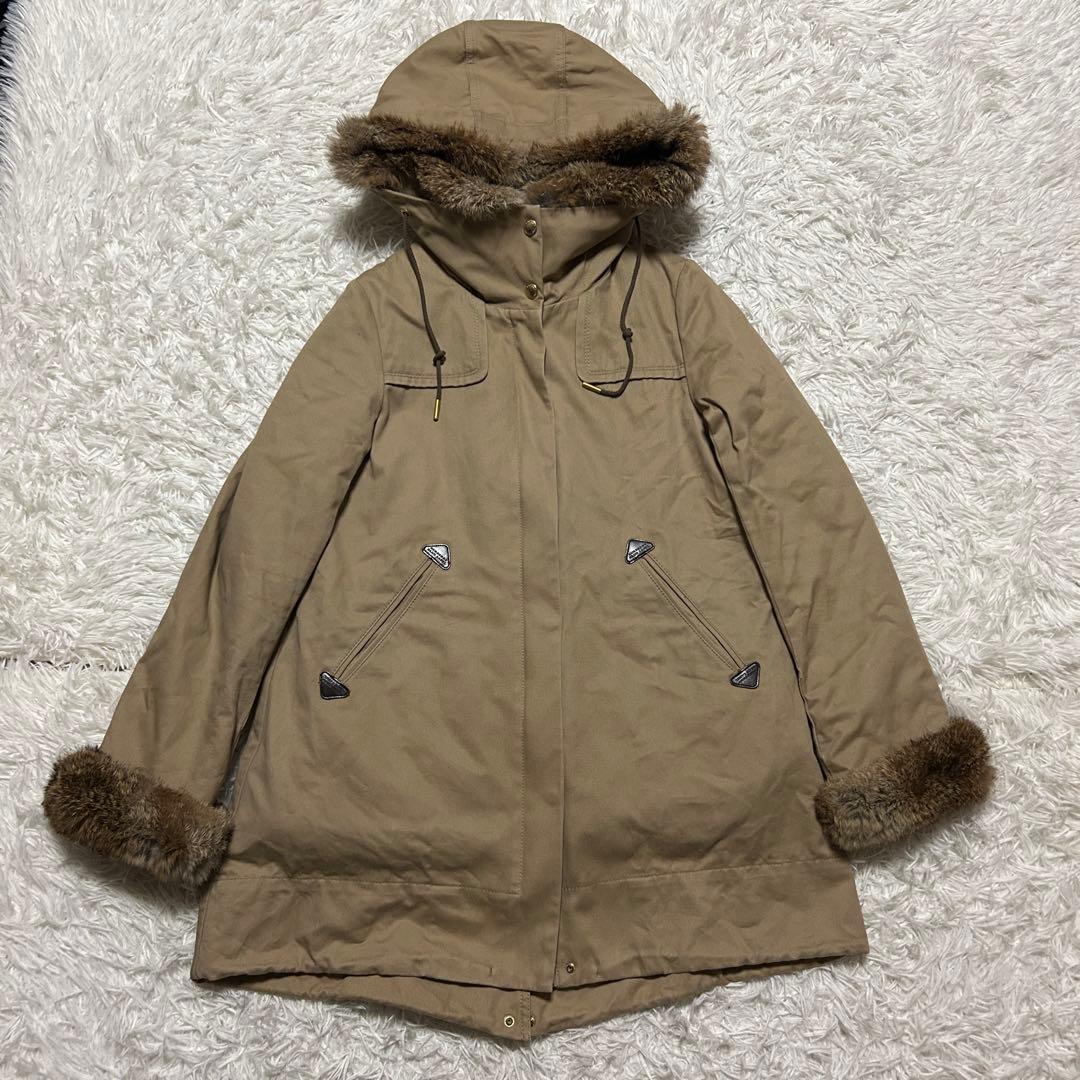 バーバリーブルーレーベル レディース モッズコート ラビットファー ボアライナー