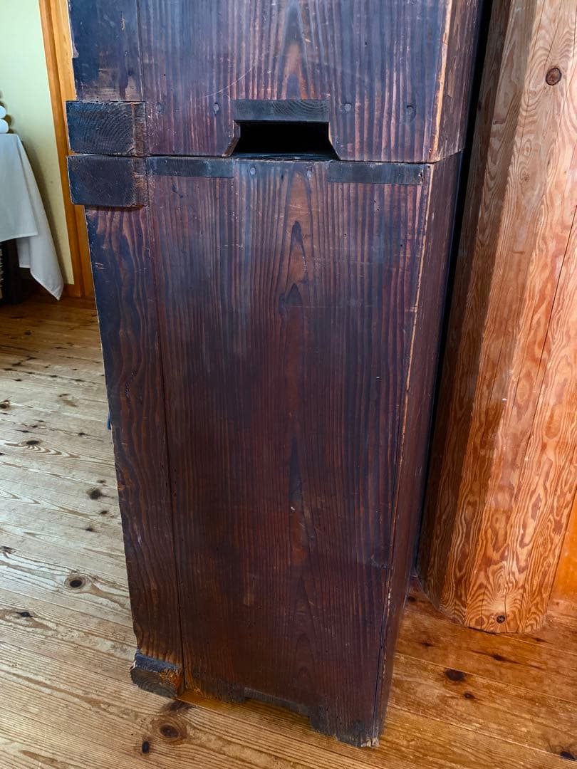 ガラス戸棚 昭和初期 木製キャビネット 水屋箪笥　ゆらゆらガラス アンティーク棚
