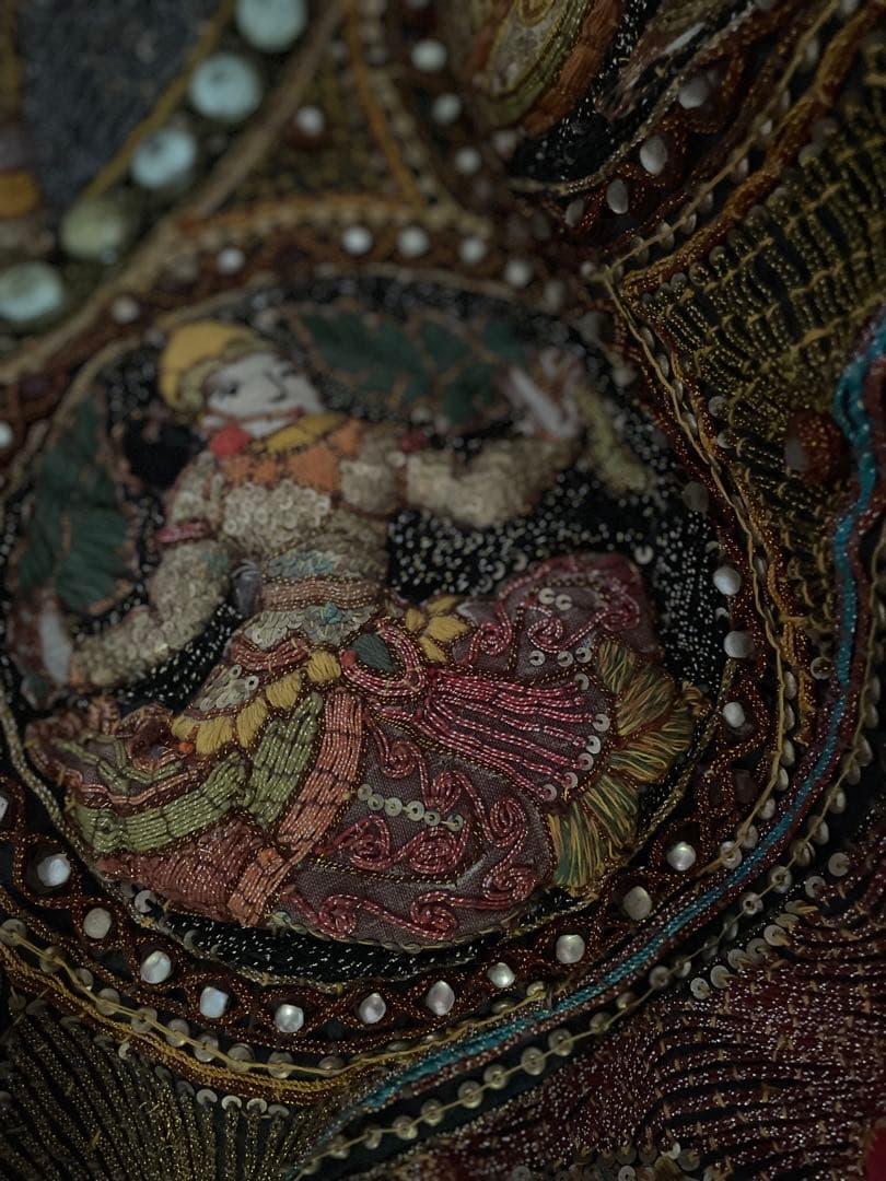 インド アンティーク 大変古い ビジュー装飾 タペストリー ミラー 極上品