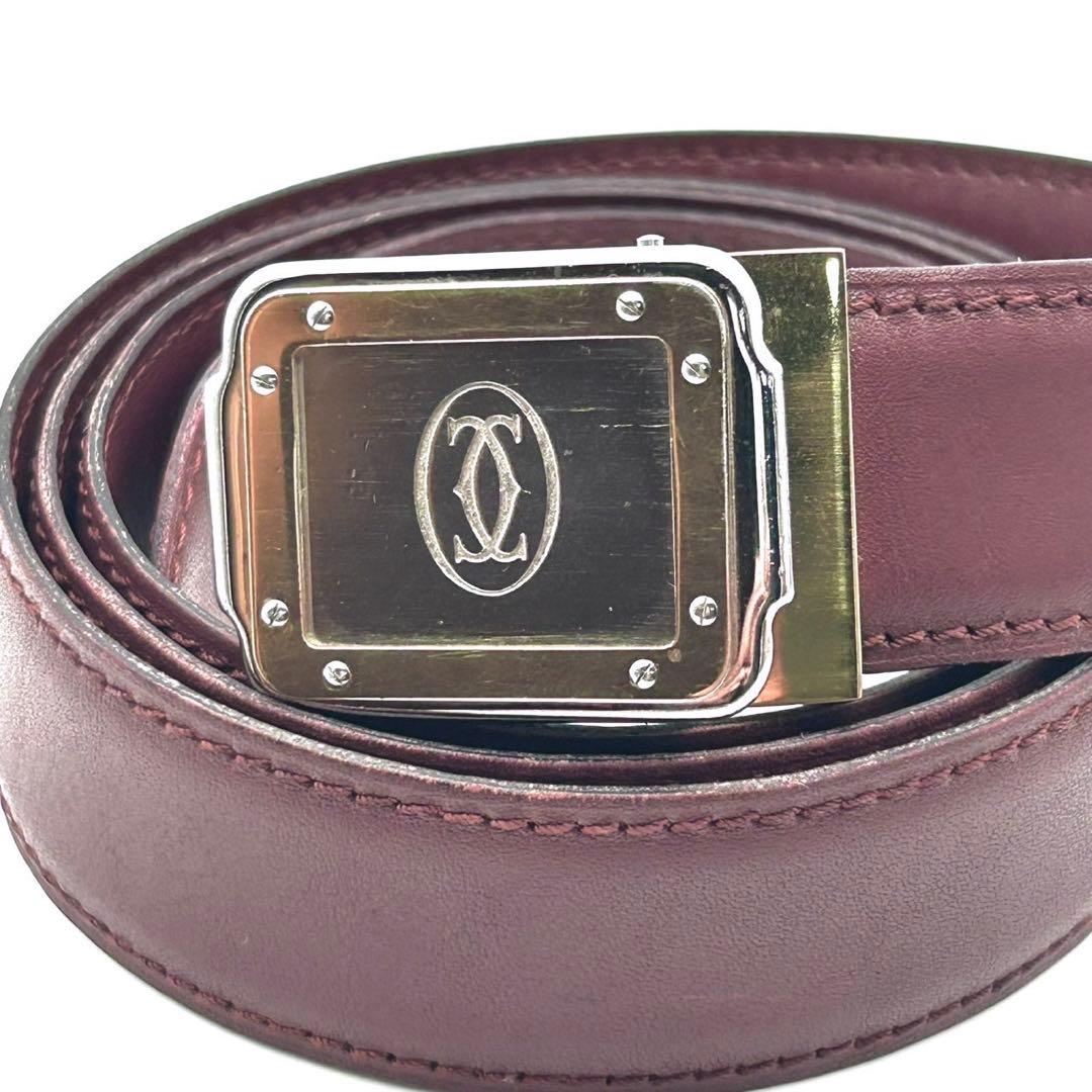 【美品】カルティエ ロゴ バックル ベルト ボルドー レザー
