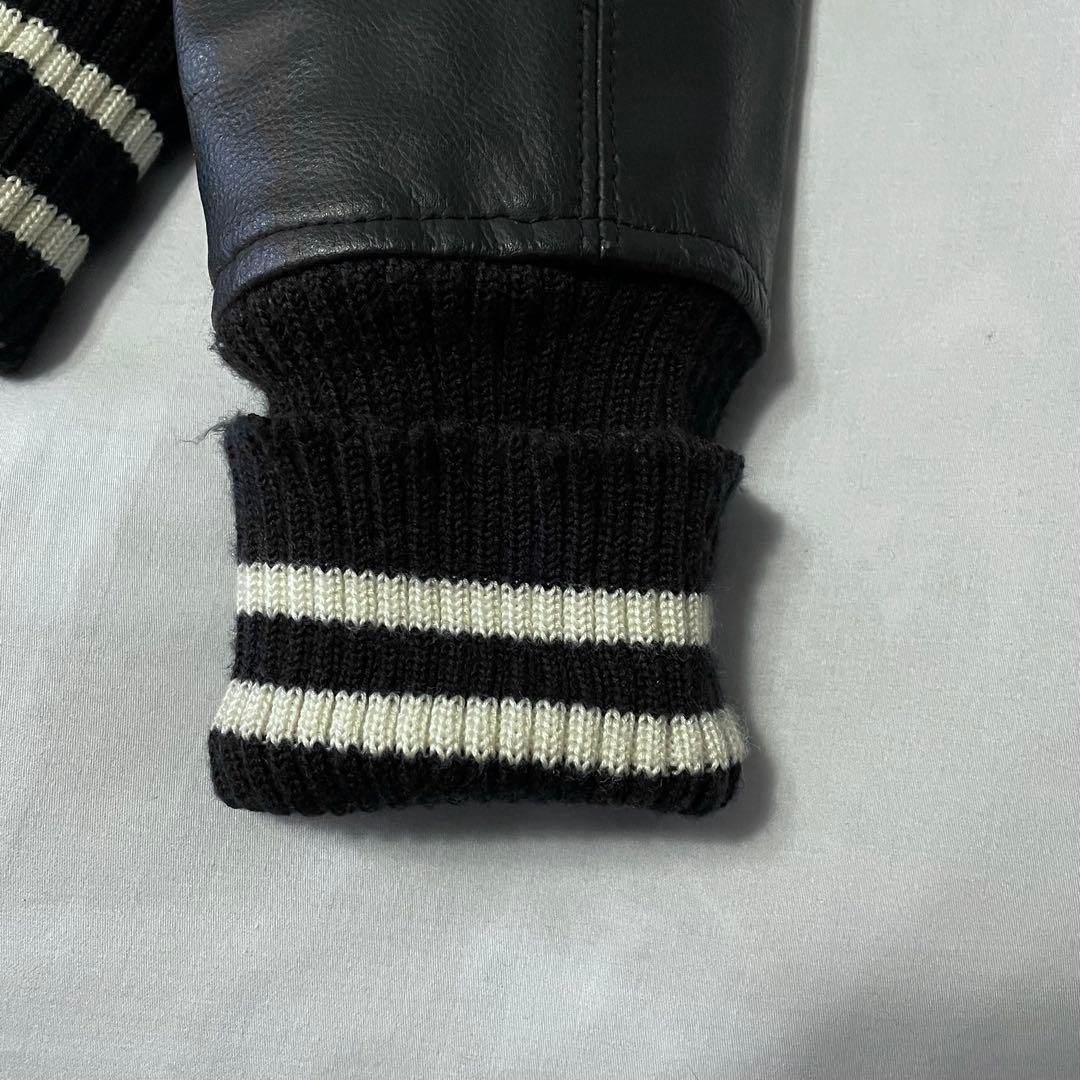 challenger スタジャン　レザー切り替え　オンブレチェック　紺　Mサイズ