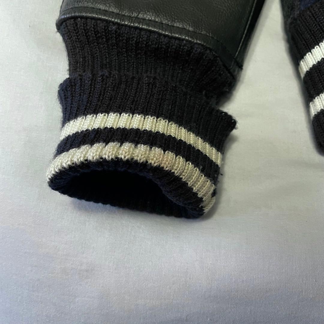 challenger スタジャン　レザー切り替え　オンブレチェック　紺　Mサイズ