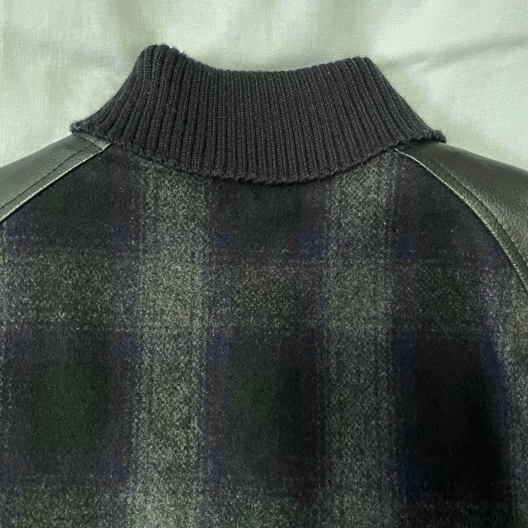 challenger スタジャン　レザー切り替え　オンブレチェック　紺　Mサイズ