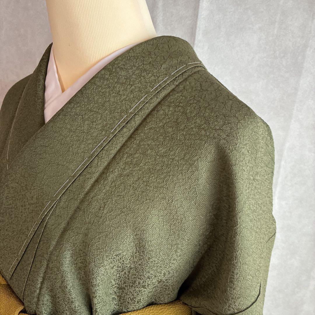 色無地　フルセット　着物　正絹　しつけ付き　ロング丈　灰緑　卒業式　入学式　J6