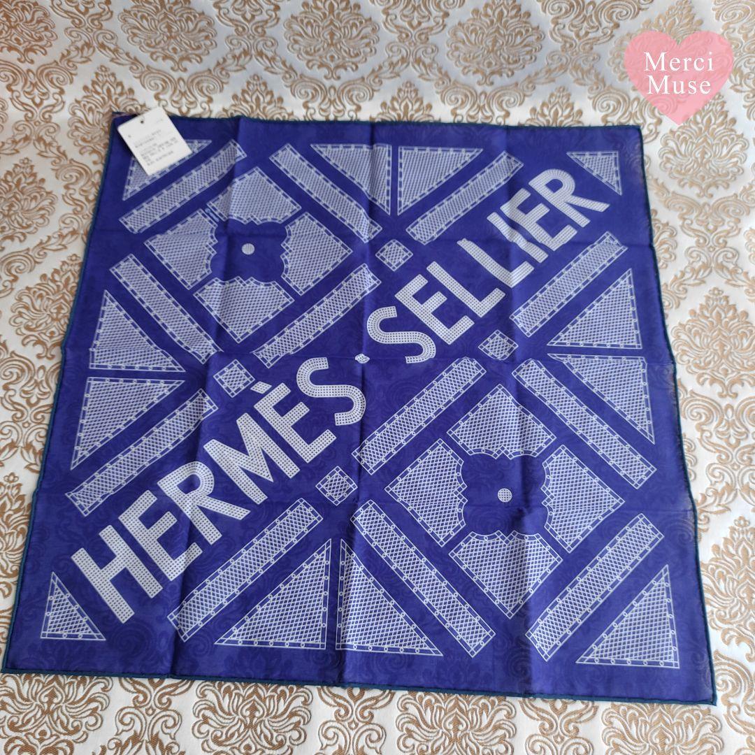 ❤未使用品❤コットンハンカチ HERMES SELLIER ブルー エルメス