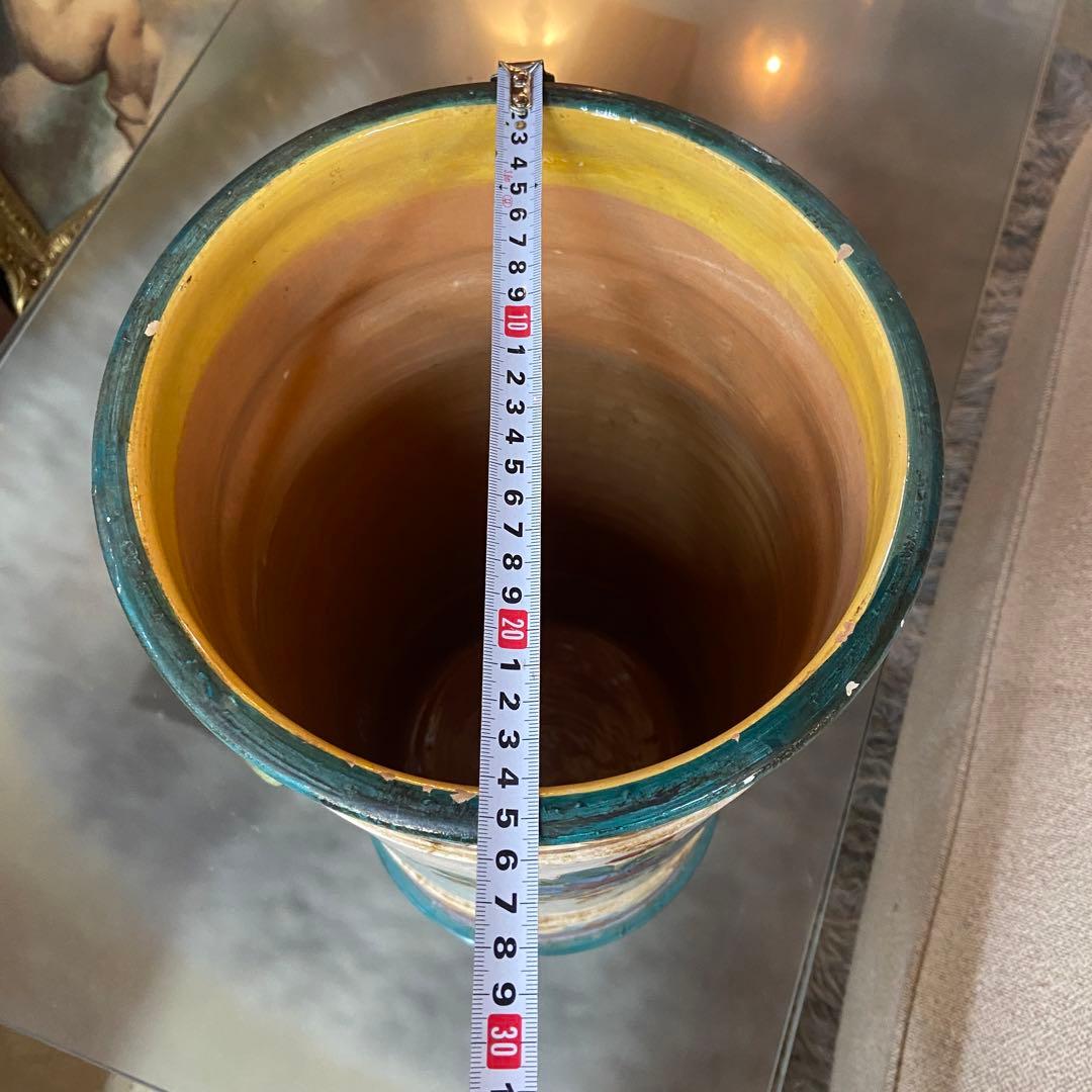 陶器　傘立て　ヴィンテージ　ハンドペイント　明るい花柄　イタリア