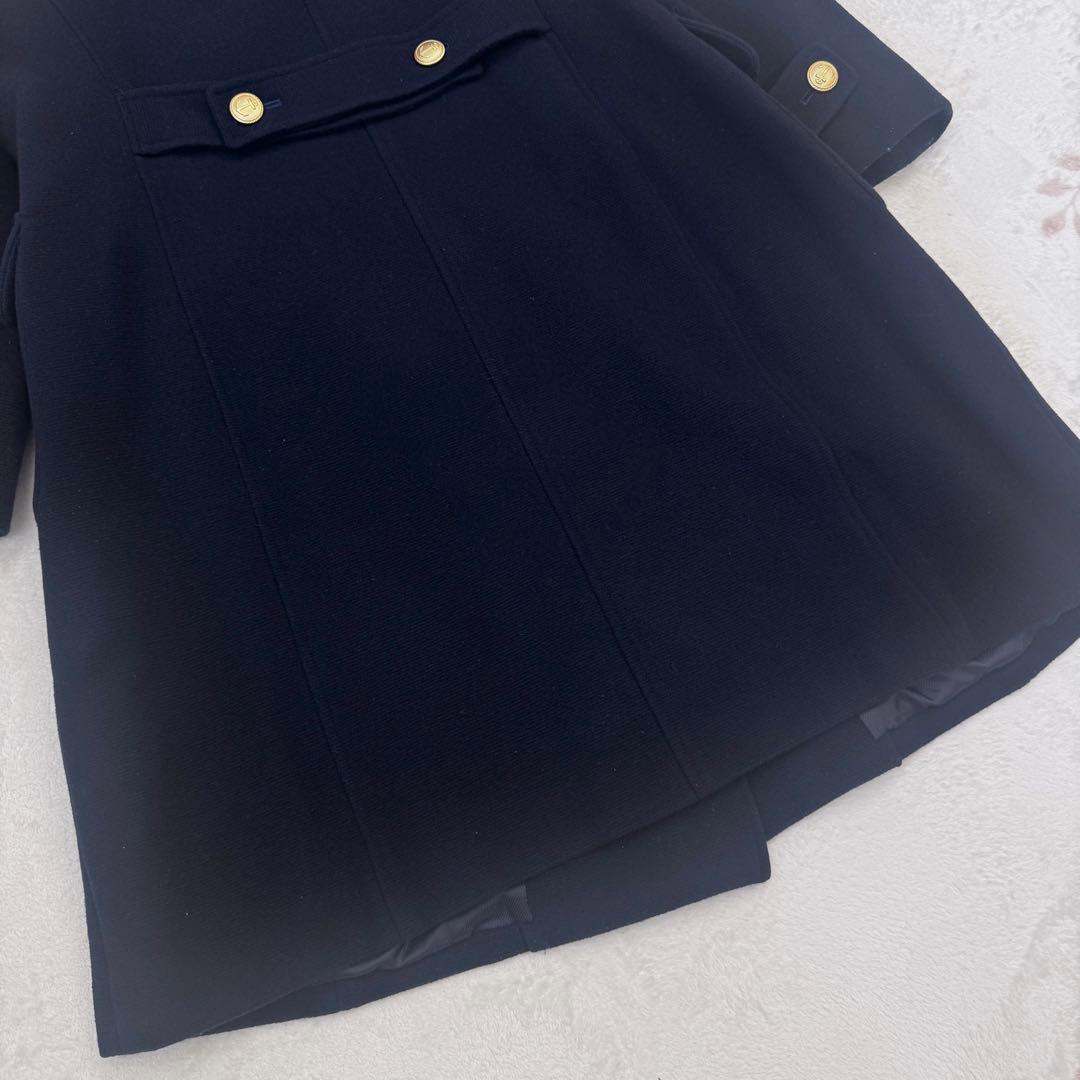 美品 15号 大きいサイズ ニューヨーカー ウール ロングコート ネイビー 3L