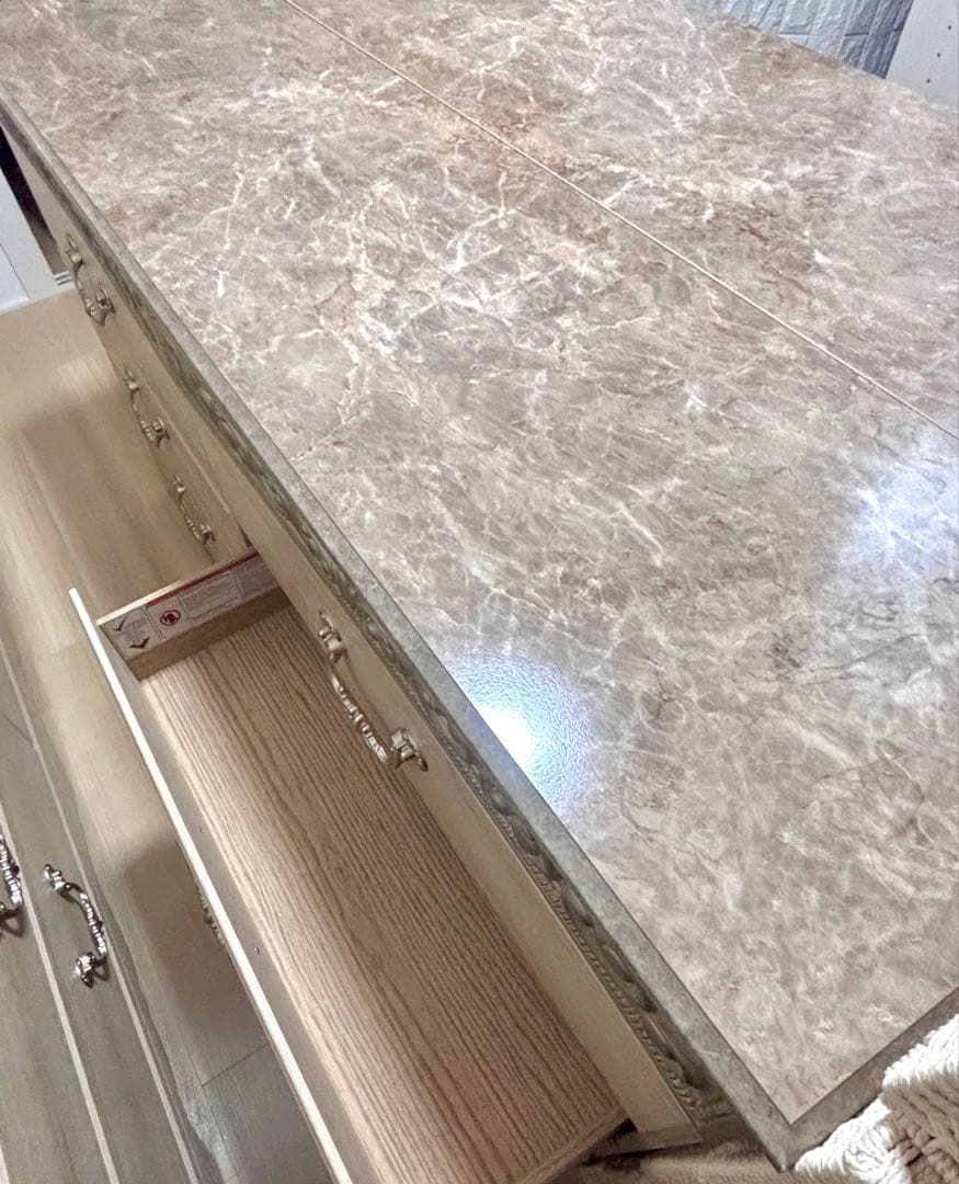 アンティークホワイト チェスト　3段ダブル　６段　木製　ⅱ