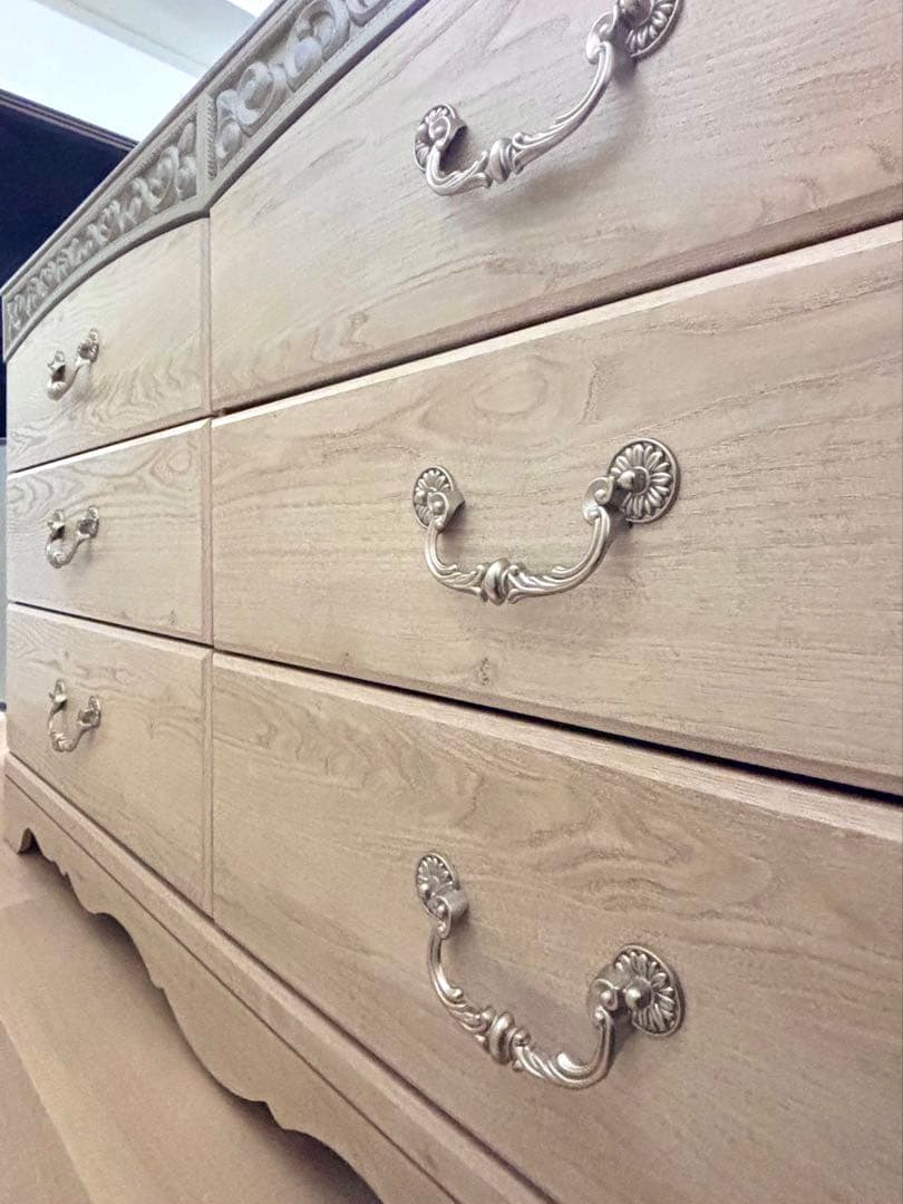 アンティークホワイト チェスト　3段ダブル　６段　木製　ⅱ