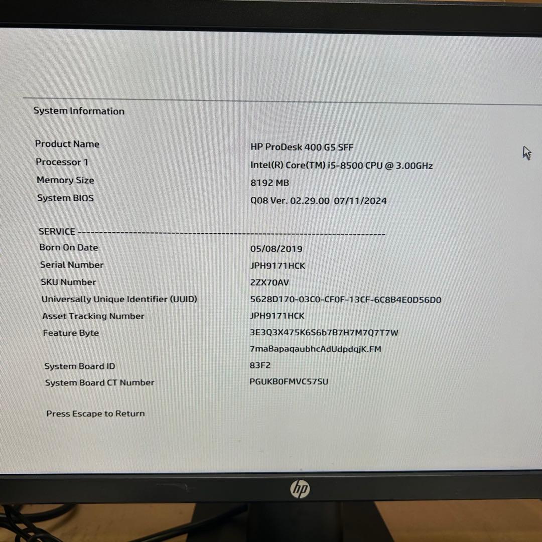 6080①HP Prodesk 400 G5 i5 8GB SSD 4点セット