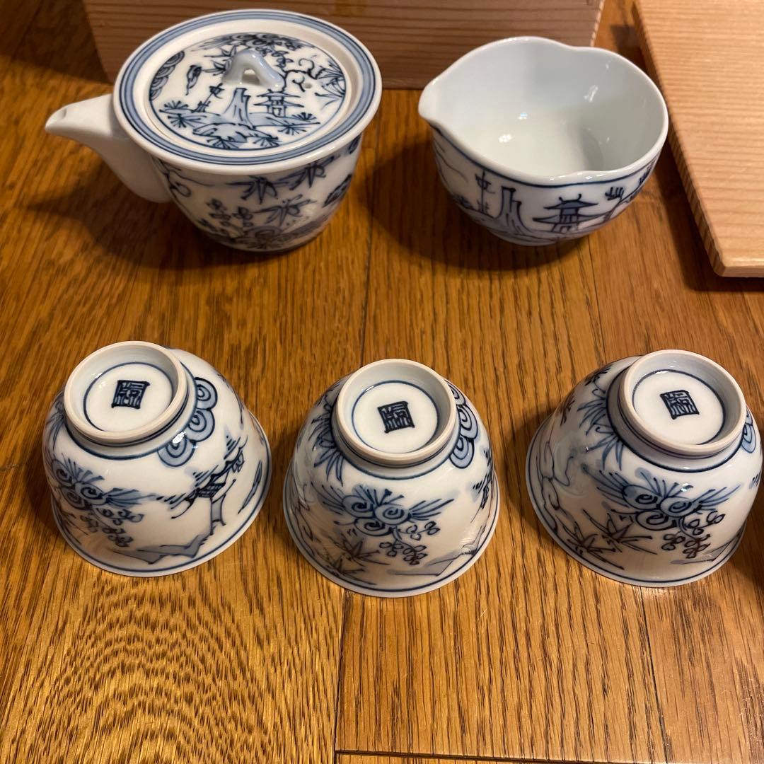 未使用 平安京泉作 染付 煎茶茶器揃 茶道具 共箱付き