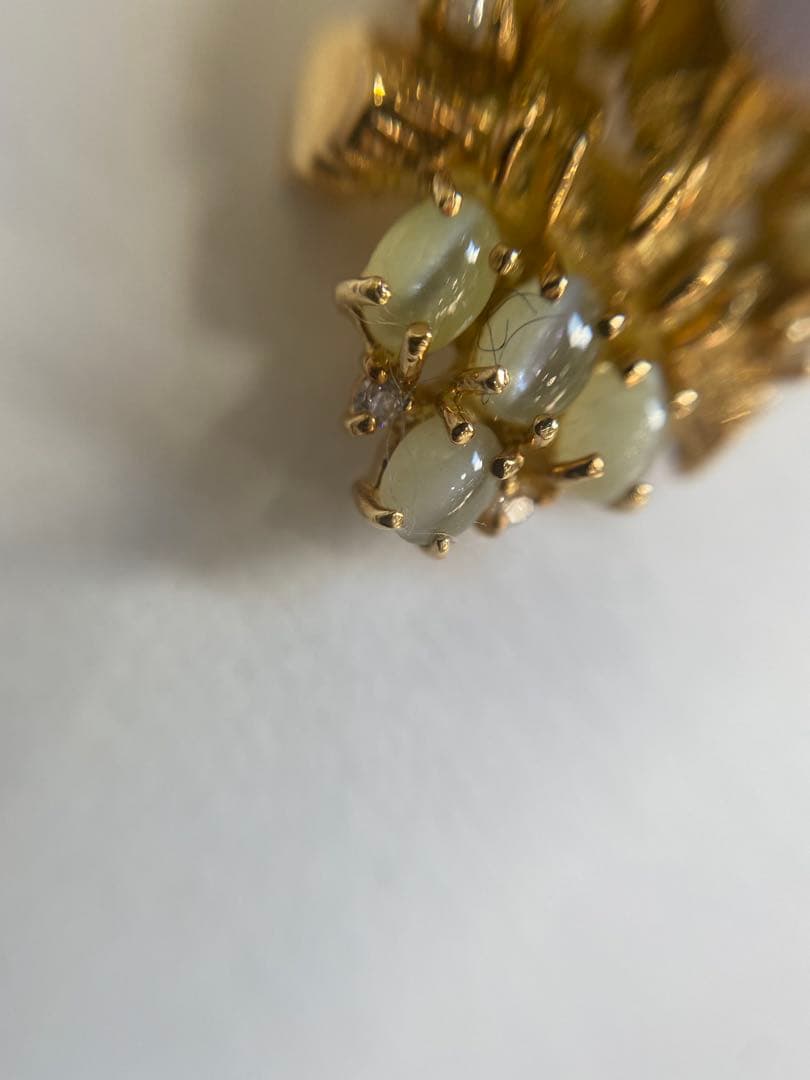 K18 フクロウ　ブローチ　翡翠4.21ct R0.26ct、D0.1ct