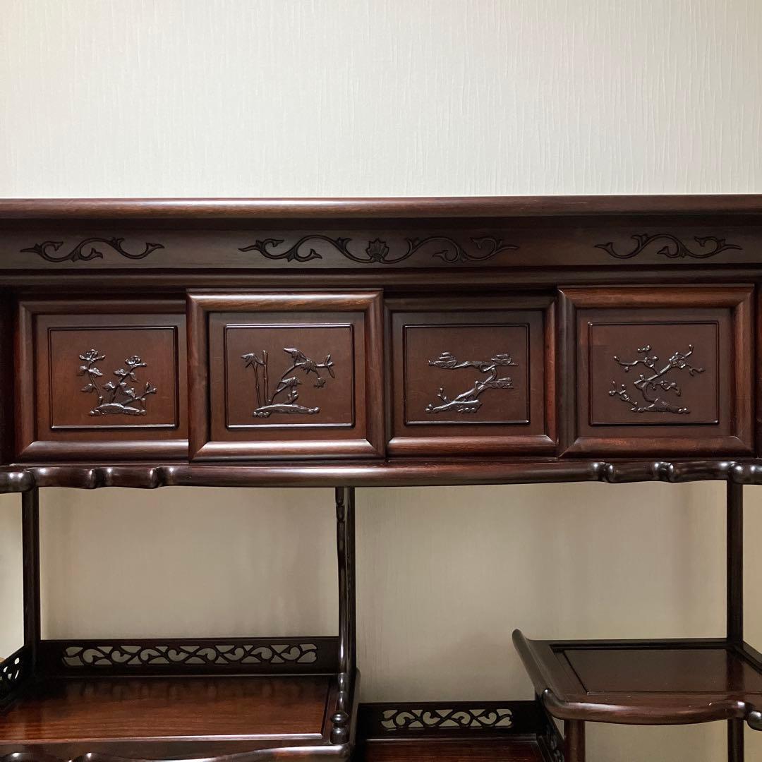 訳あり　飾り棚　茶箪笥　透かし彫り　年代品　茶棚　違い棚 和家具 唐木