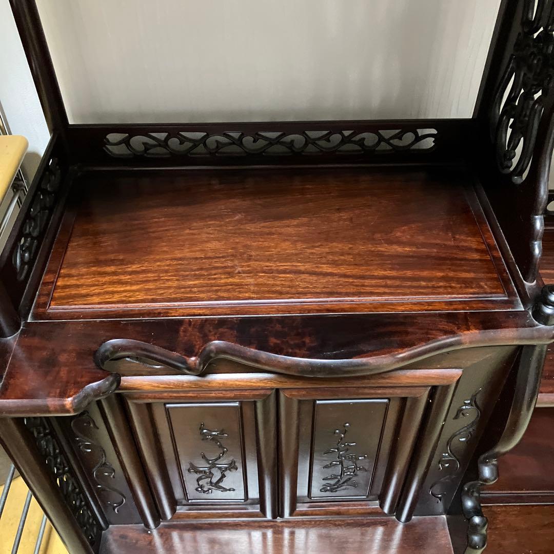 訳あり　飾り棚　茶箪笥　透かし彫り　年代品　茶棚　違い棚 和家具 唐木