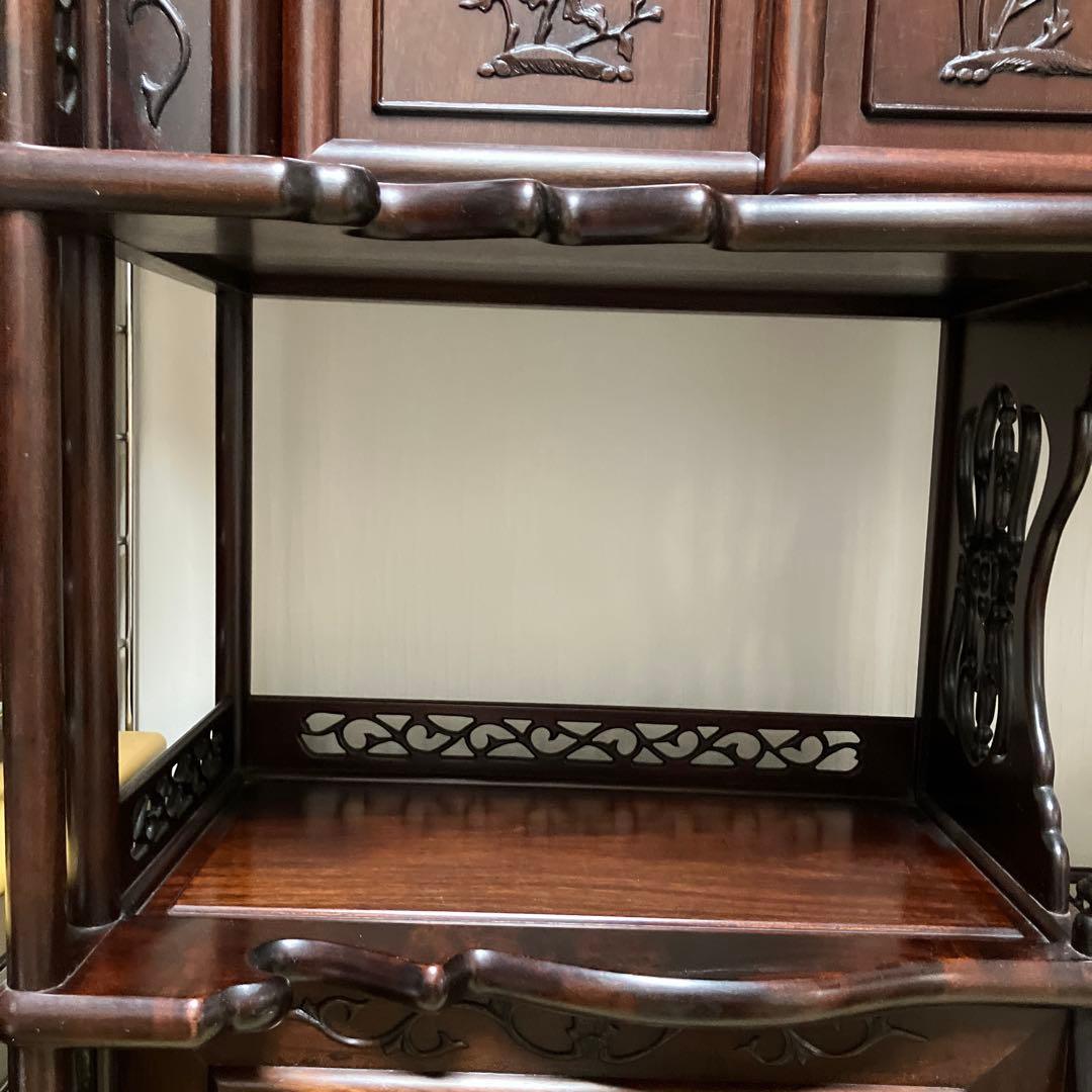 訳あり　飾り棚　茶箪笥　透かし彫り　年代品　茶棚　違い棚 和家具 唐木