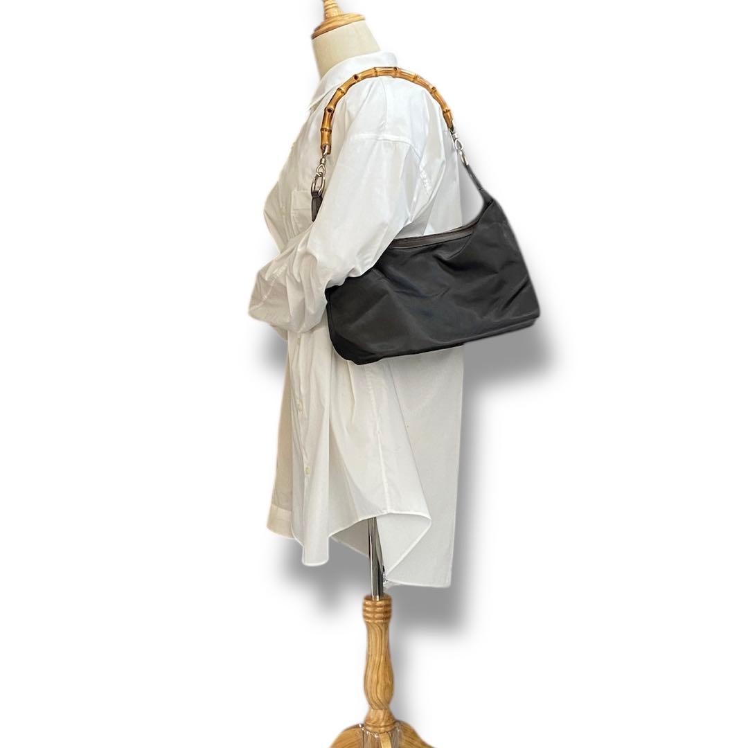 美品 GUCCI グッチ バンブー ワンショルダーバッグ ヴィンテージ ナイロン