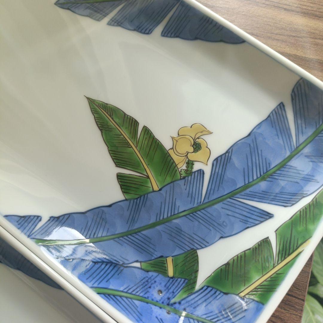 源右衛門　染錦芭蕉絵角皿　3枚セット